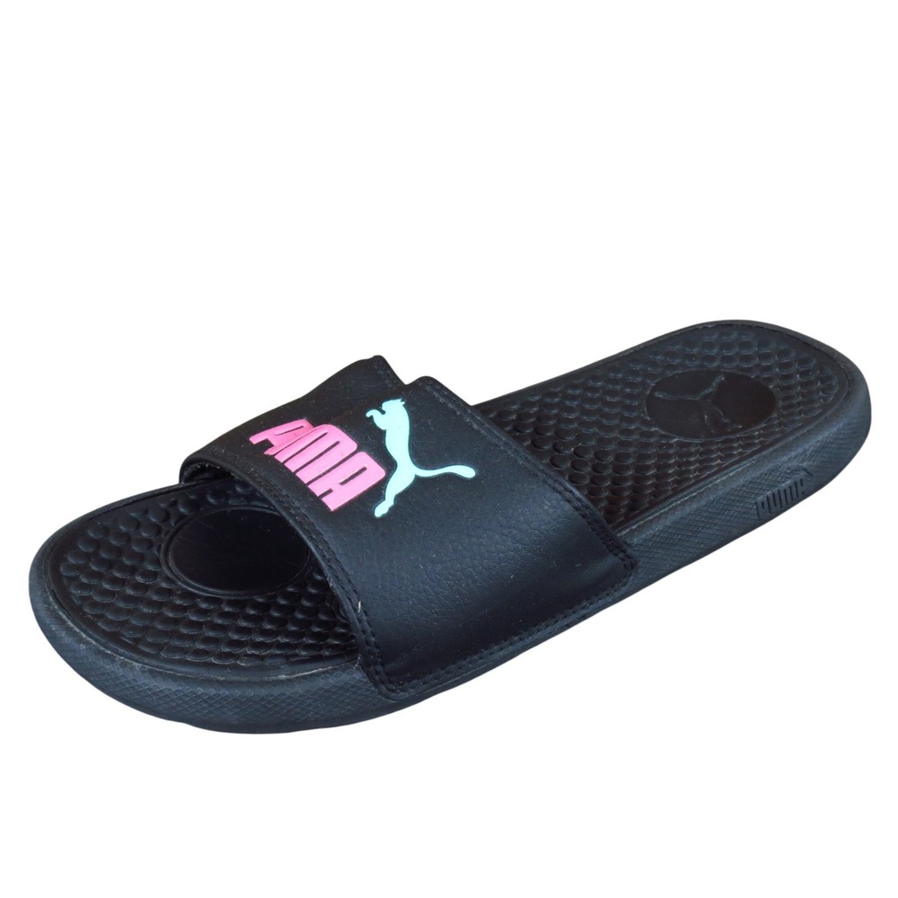 Puma‎ Cool Cat Womens Slide Sandals Size 6 Casual Comfort Black Pink Logo
